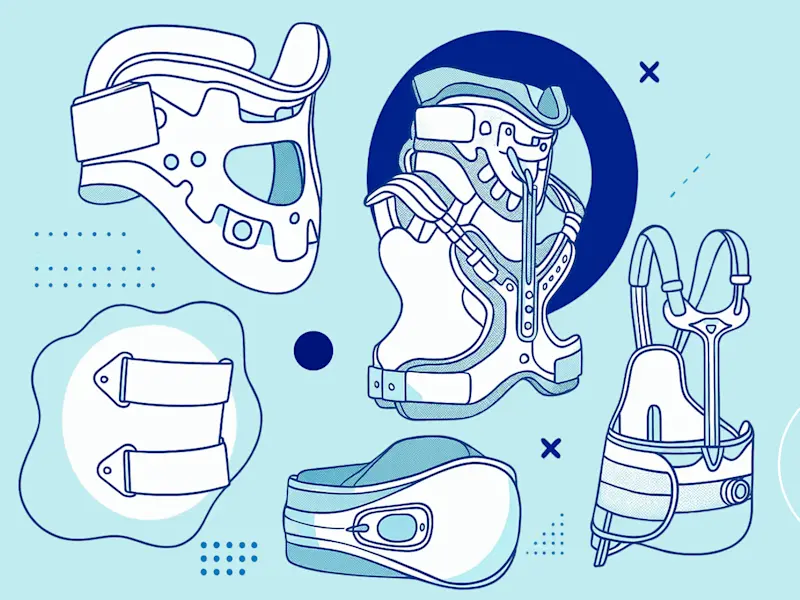 A graphic showcasing the various types of spinal support braces for necks, spines, and lower back