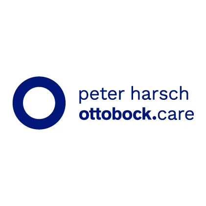 Una imagen animada que muestra el logo original de Peter Harsch Prosthetics transformándose en el nuevo logo Peter Harsch Ottobock.care.