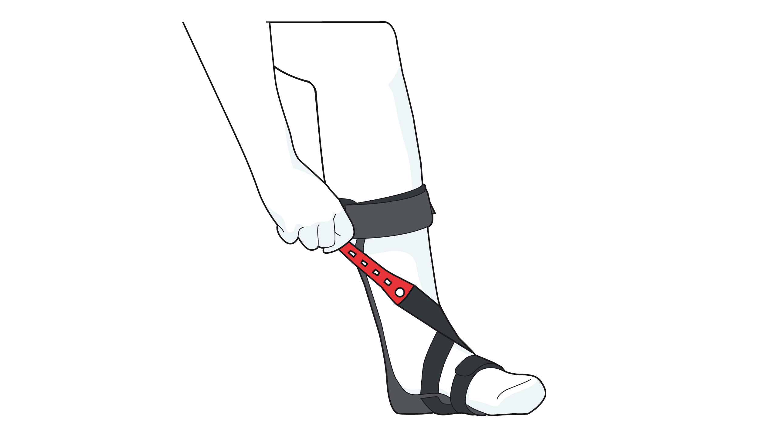 Illustrazione del dettaglio del cinturino regolabile dell'ortesi Malleo Neurexa che serve mantenere il piede in posizione di leggera pronazione