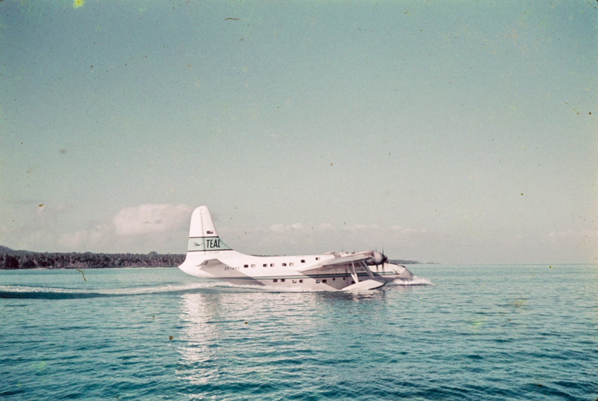 TEAL Solent taxying on the water at Satapuala, Samoa