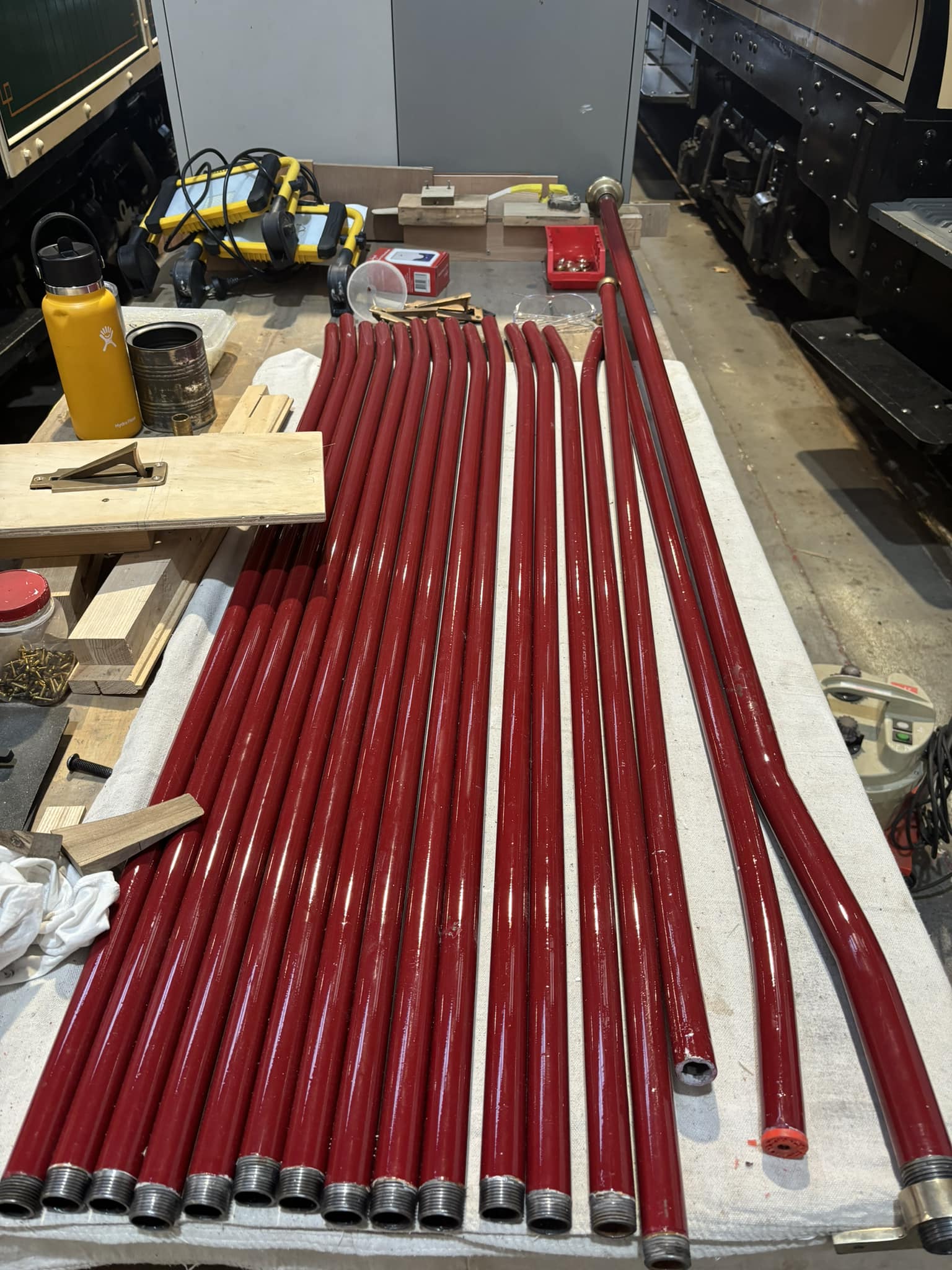 Handrails painted in the original plum livery