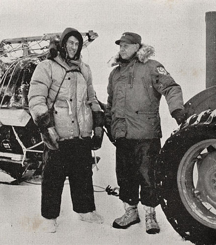 Sir Edmund Hillary with Rear-Admiral George Dufek at Scott Base during the Commonwealth Trans-Antarctic Expedition, 1957