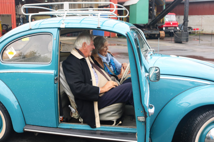 Ivan and Beth in their beloved Gulf Blue Beetle