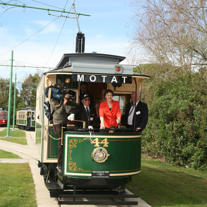 Tram No. 44, driven by the Prime Minister Helen Clark opens the tramline extension to the Aviation Centre (27 April 2007)