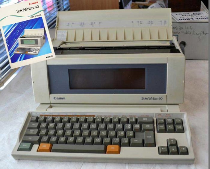  Canon Camera Company Incorporated. 1991. Word processor [StarWriter 80], 2014.160. The Museum of Transport and Technology (MOTAT).