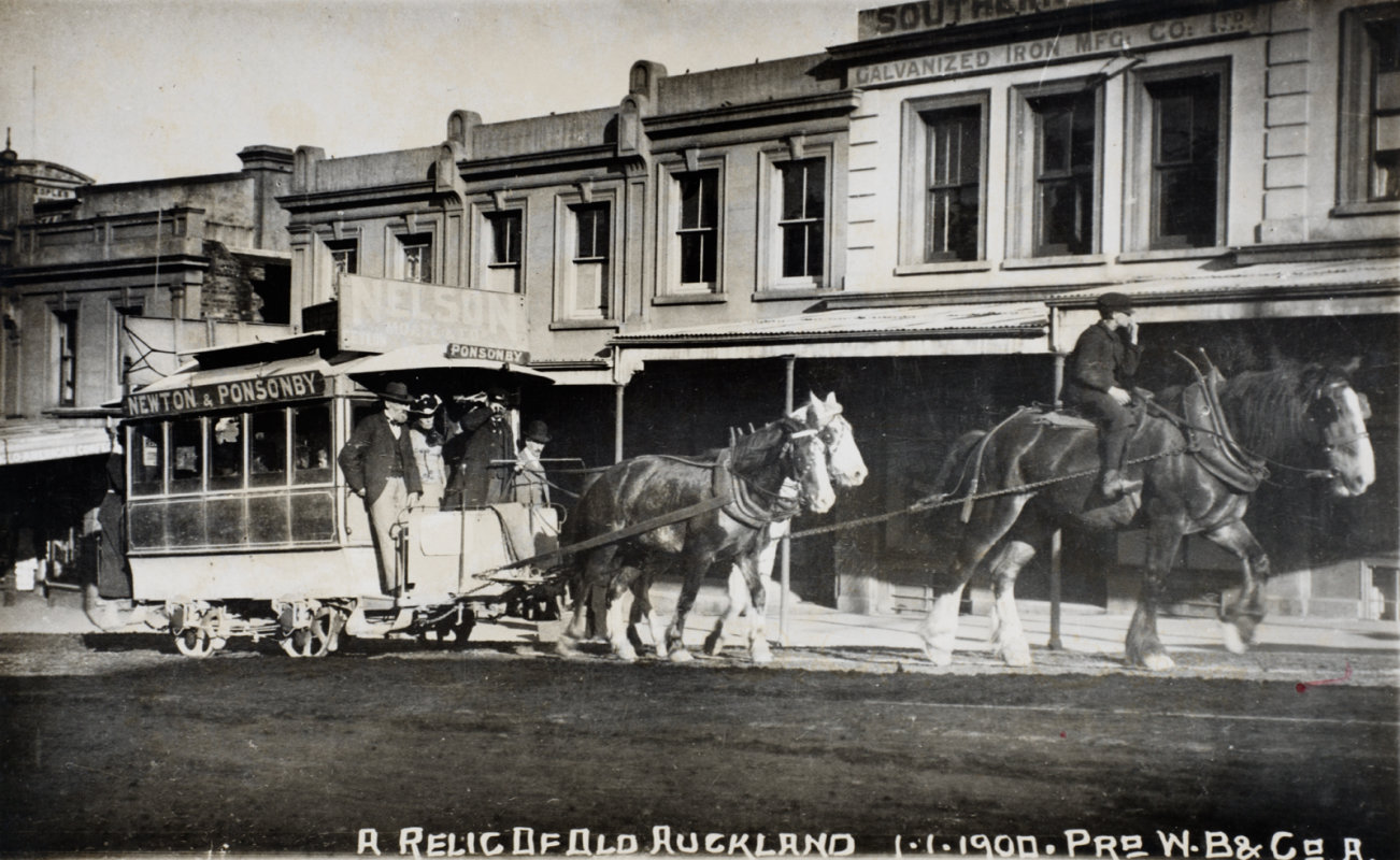 W. Beattie & Company. 01 Jan 1900. [Newton and Ponsonby horse-drawn tram], 14-0133. Walsh Memorial Library, The Museum of Transport and Technology (MOTAT).