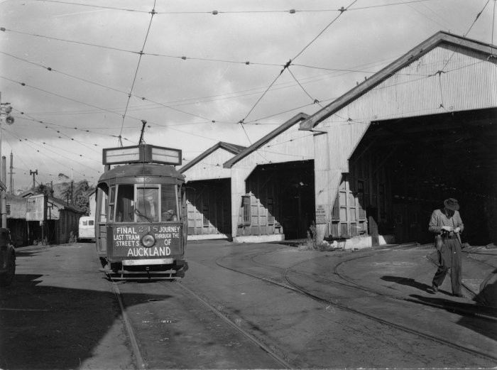 Graham Stewart. 30th December 1956. Tram no. 248, the last tram to run in the streets of Auckland, 06-1150. Walsh Memorial Library, Museum of Transport and Technology (MOTAT) 