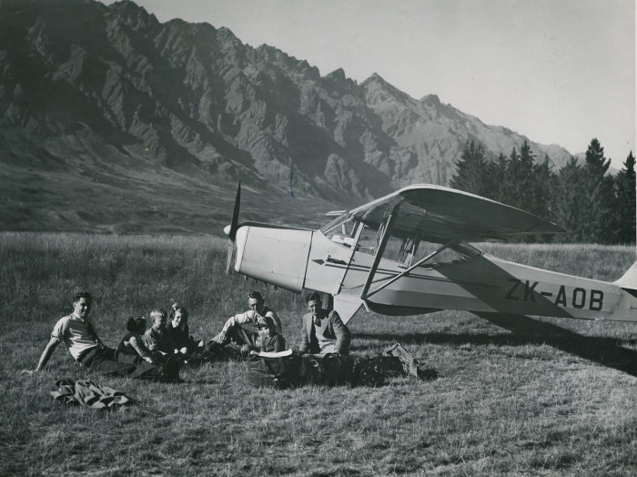Image: Auster Autocrat ZK-AOB on tour around New Zealand. Whites Aviation Limited. Apr 1947. 15-4259. Walsh Memorial Library, The Museum of Transport and Technology (MOTAT). 