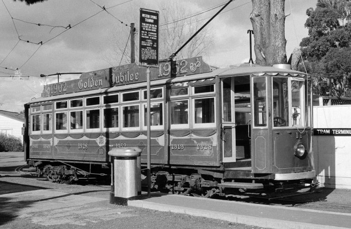 Photograph of tram No. 11 at MOTAT, Photographed by Les Downey, 1974, 14-1574. Walsh Memorial Library, The Museum of Transport and Technology (MOTAT).