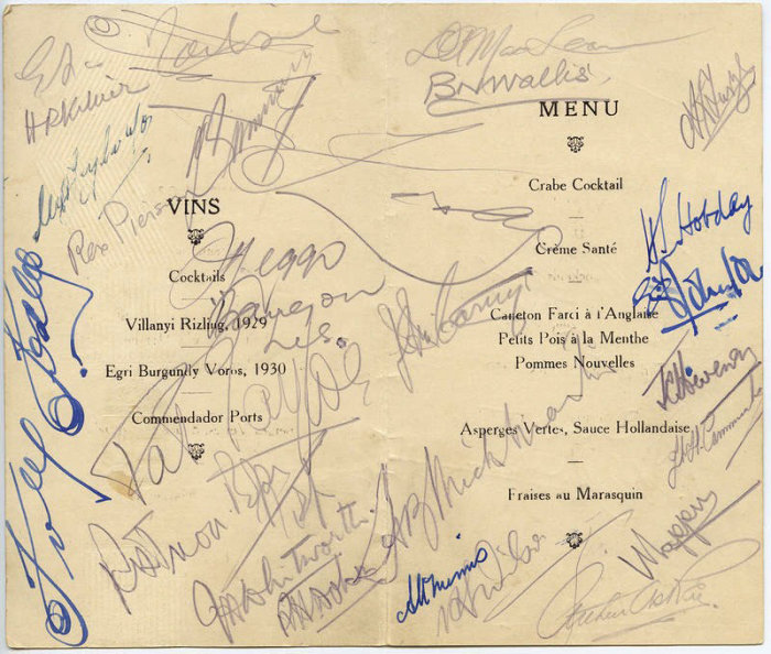 "Dam Busters" dinner menu - inside