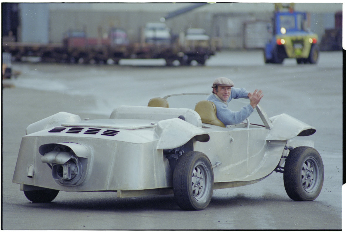 Terry Roycroft in his amphibious car