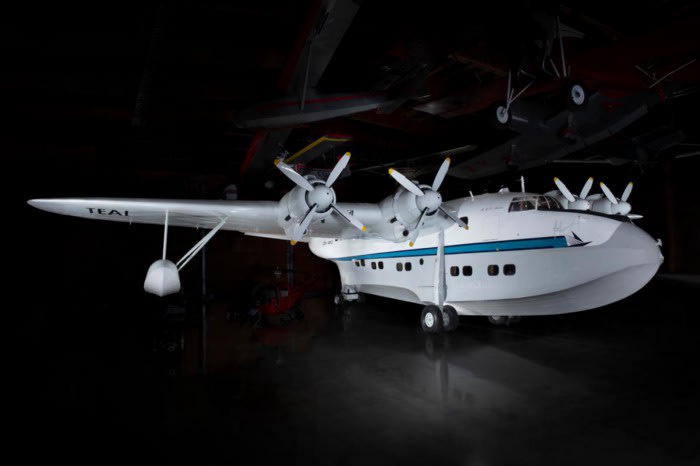 TEAL Solent RMA Aranui (ZK-AMO) in Aviation Display Hall, 1964.146, The Museum of Transport and Technology. Photography by Daan Hoffmann, David Sanderson and Jennifer Carol — Auckland War Memorial Museum Tāmaki Paenga Hira