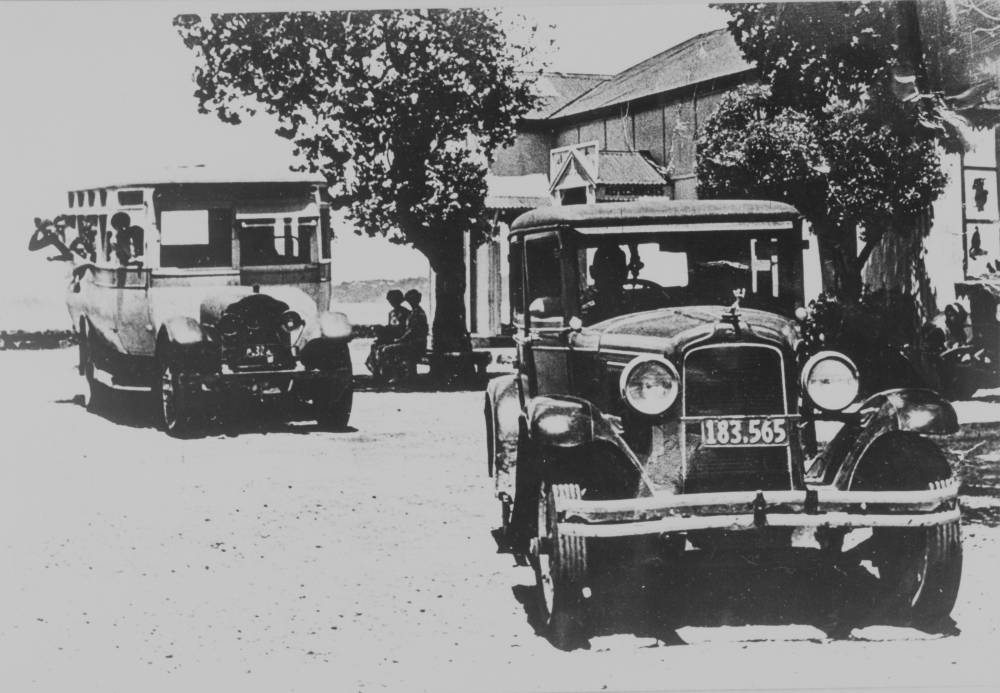 Vehicles on Rangitoto Island. Auckland Libraries Heritage Collections T7614.   Bus no. 4 is likely the bus shown in this image before it was retired in 1965. Unknown photographer. December 18, 1956. 
