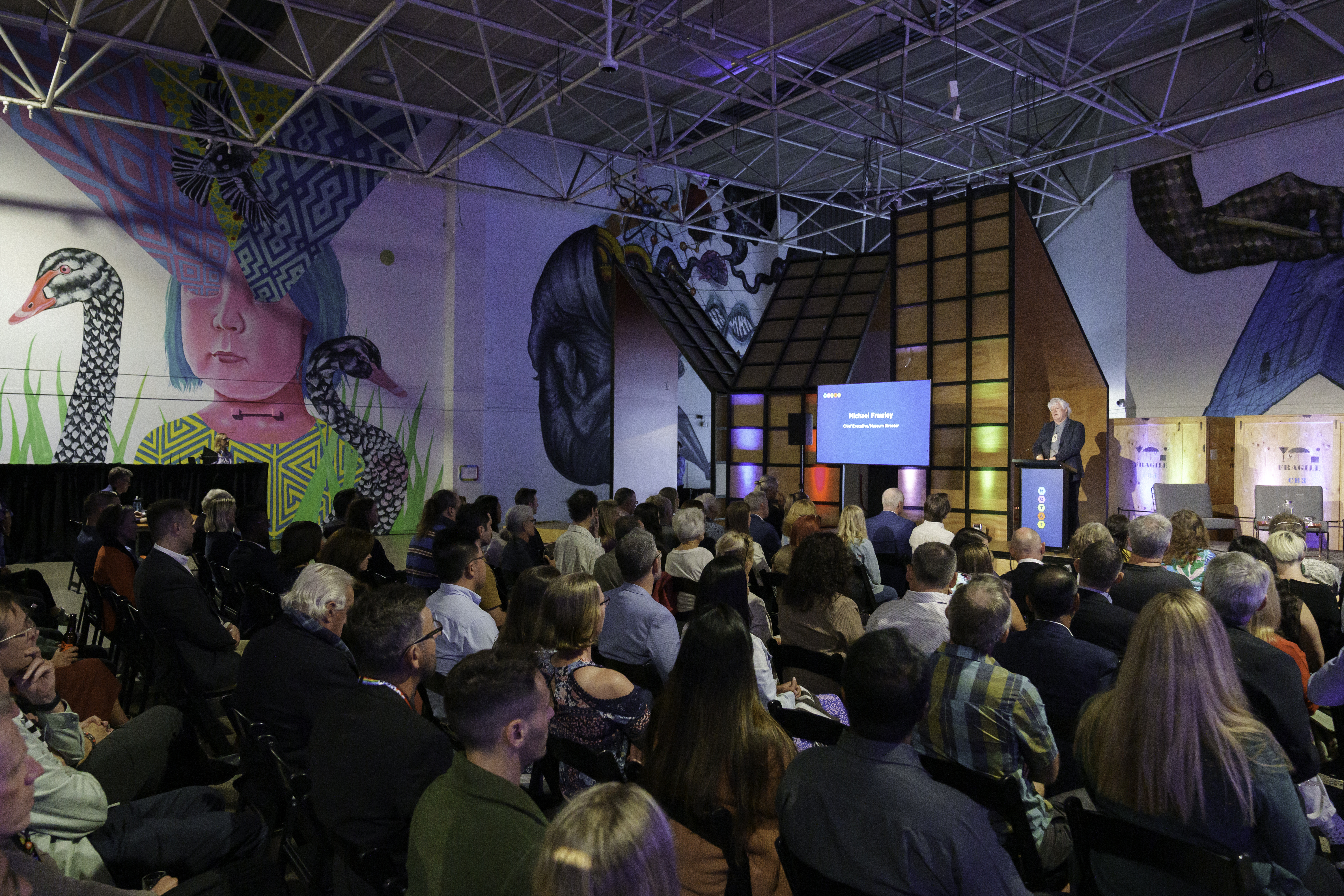 Michael Frawley welcomes guests in MOTAT's Innovation Hall