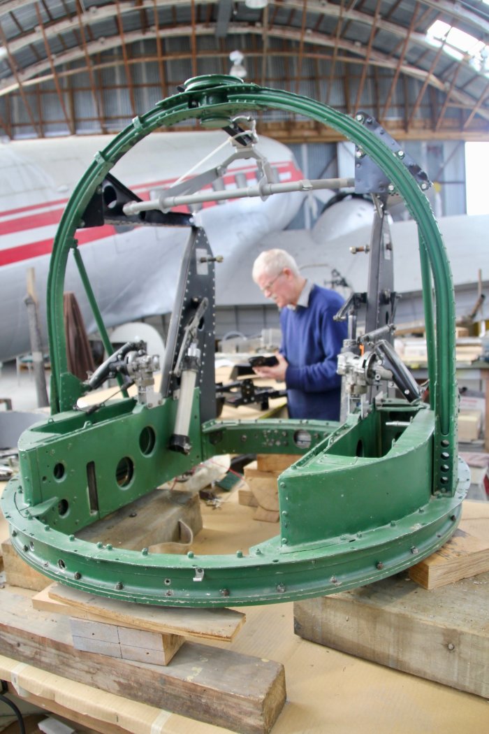 Volunteer Ron Wilson working on one of the Sunderland Flying Boat gun turret 