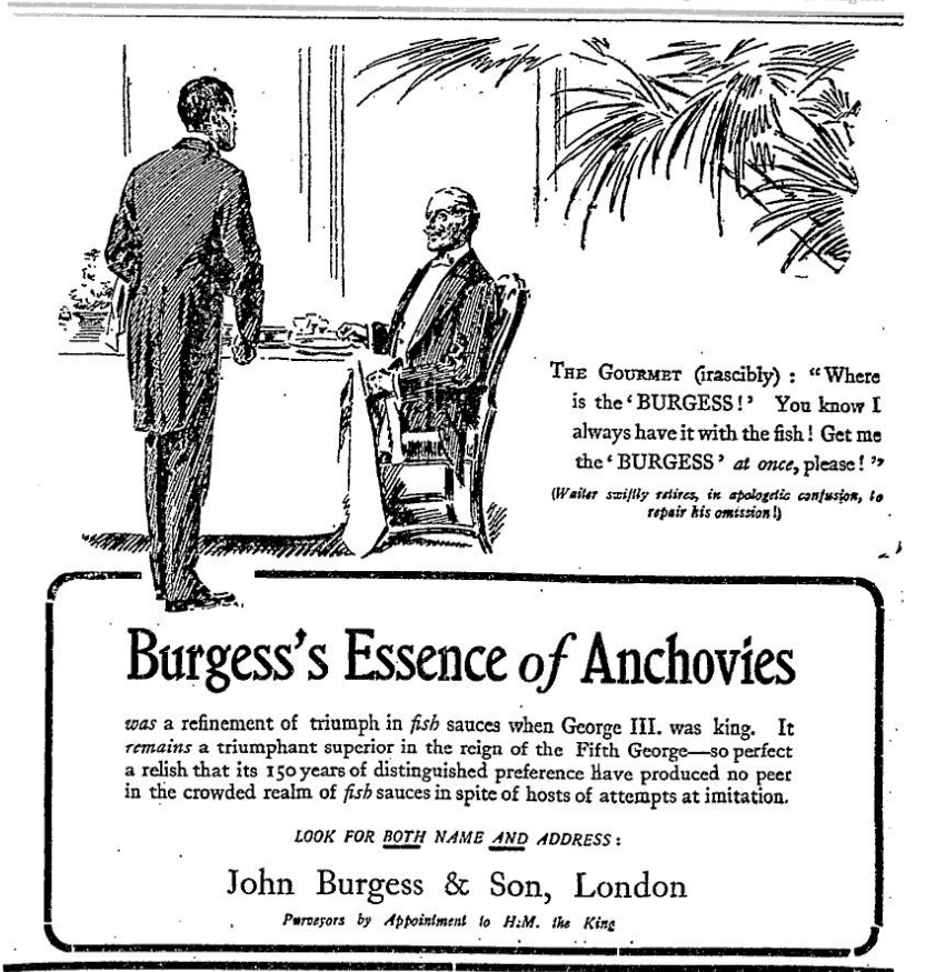 Original advertisement, date unknown. Regency Advertisements: Mind Which Fish Sauce. Regency Reader, 2015. URL: http://www.regrom.com/2015/10/16/regency-advertisements-mind-which-fish-sauce/.