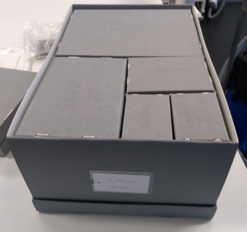 Showing the modular boxes temporarily housing the stamps. All rights reserved, MOTAT.