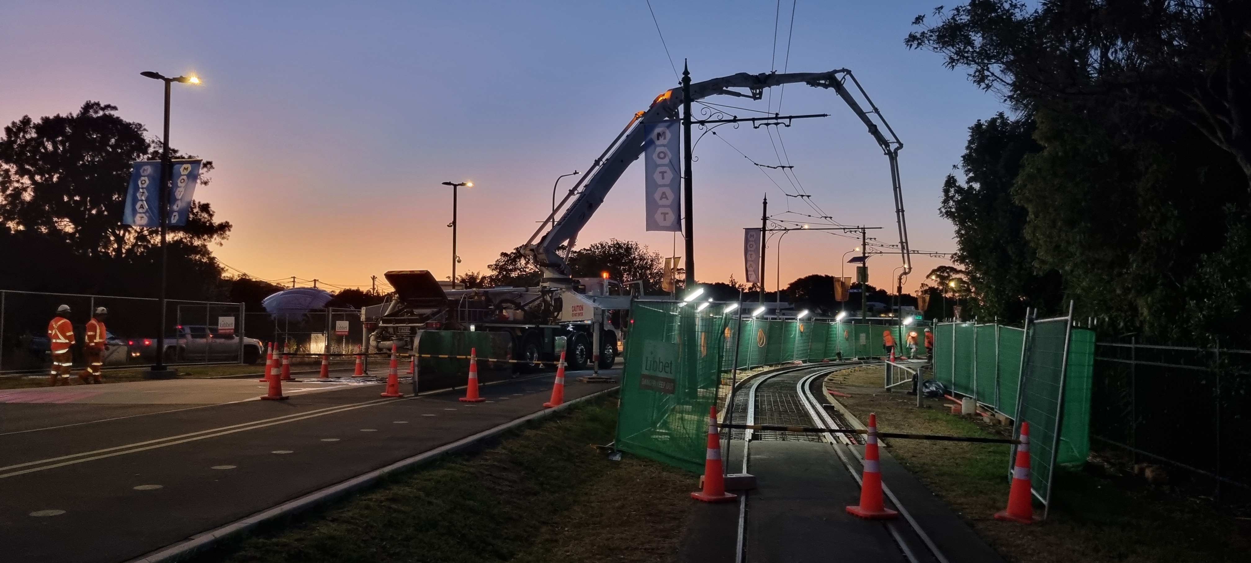 Early morning concrete pouring at the S-Bend