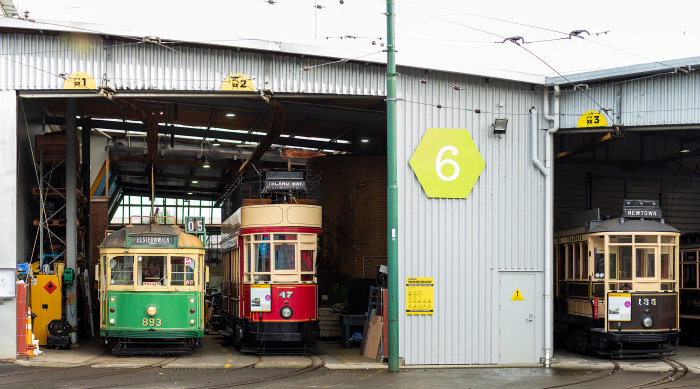 Trams parked ready for the day.