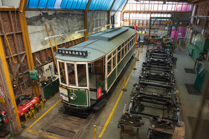 Tram 11 undergoing maintenance.