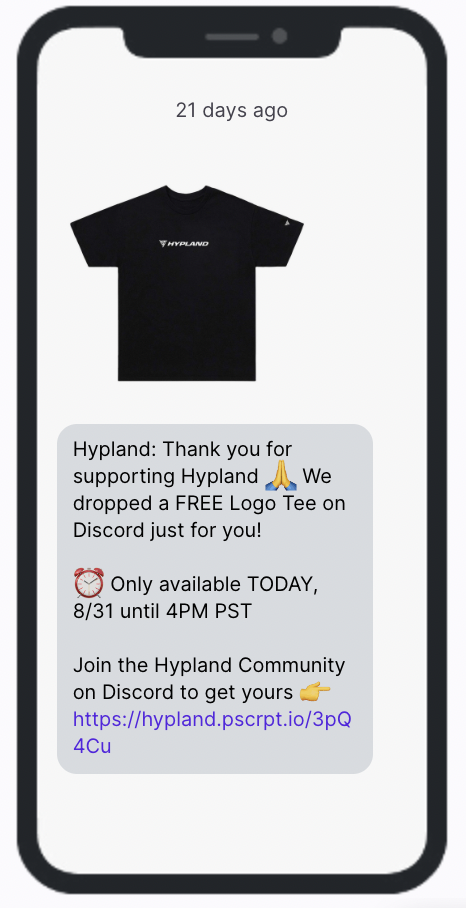 Hypland Free Shirt SMS Campaign