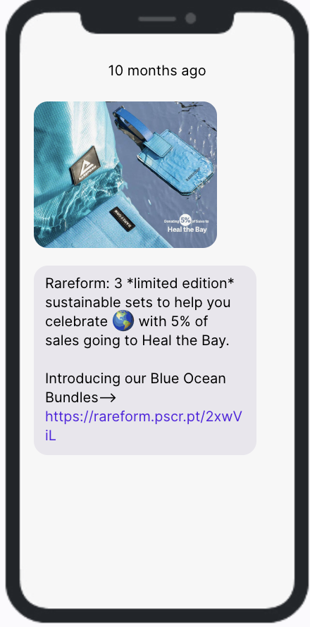 SMS Campaign Example - Earth Day - Rareform