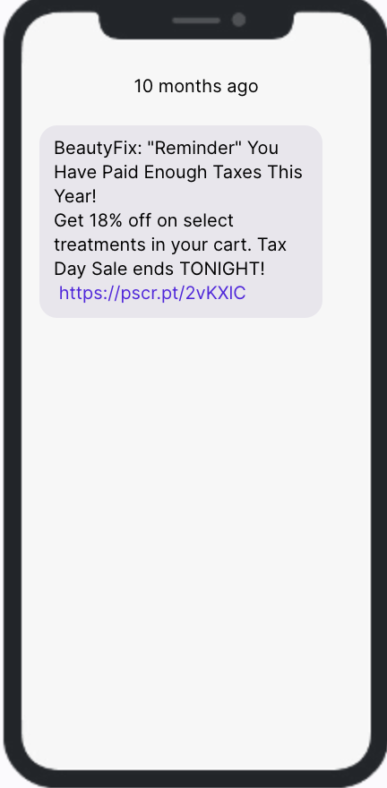 Tax Day SMS Campaign - Beauty Fix