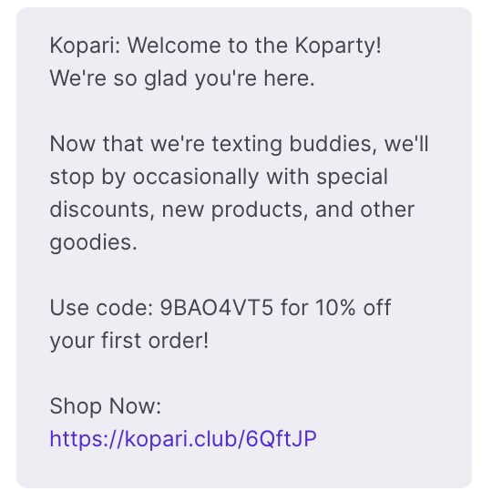 Kopari Welcome Message