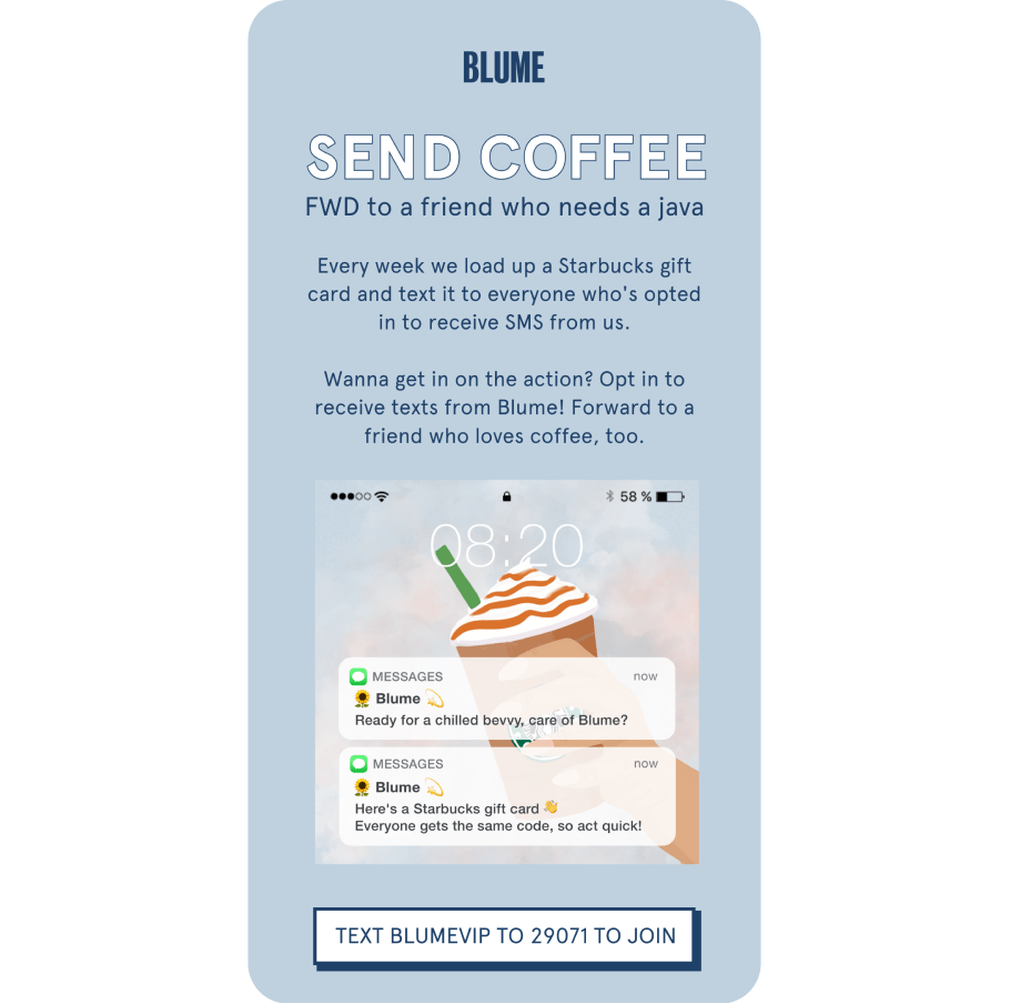 blume case study - send coffee message feature