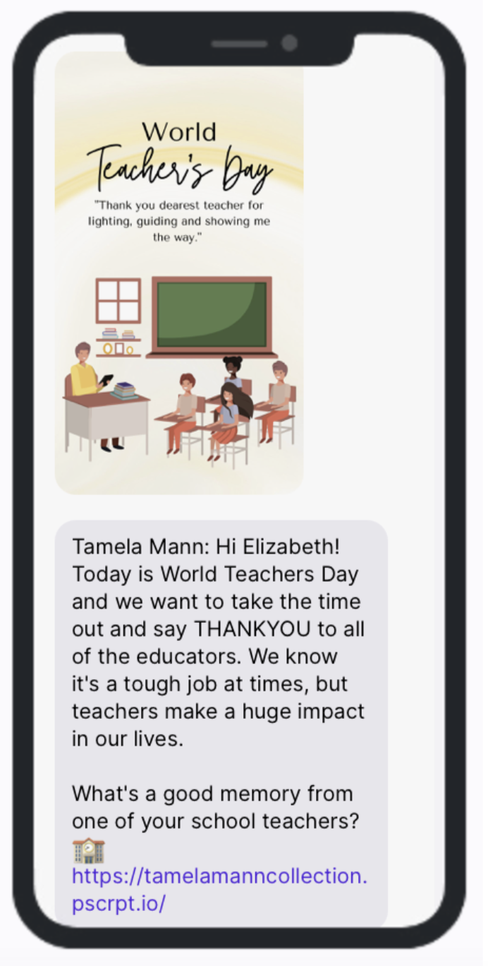 Tamela Mann Teacher Day SMS Example