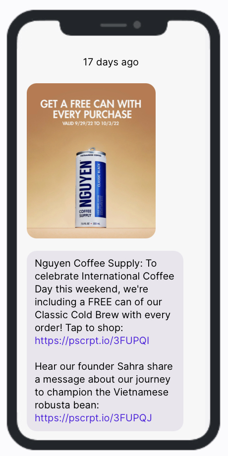 Nguyen Coffee Day SMS Example