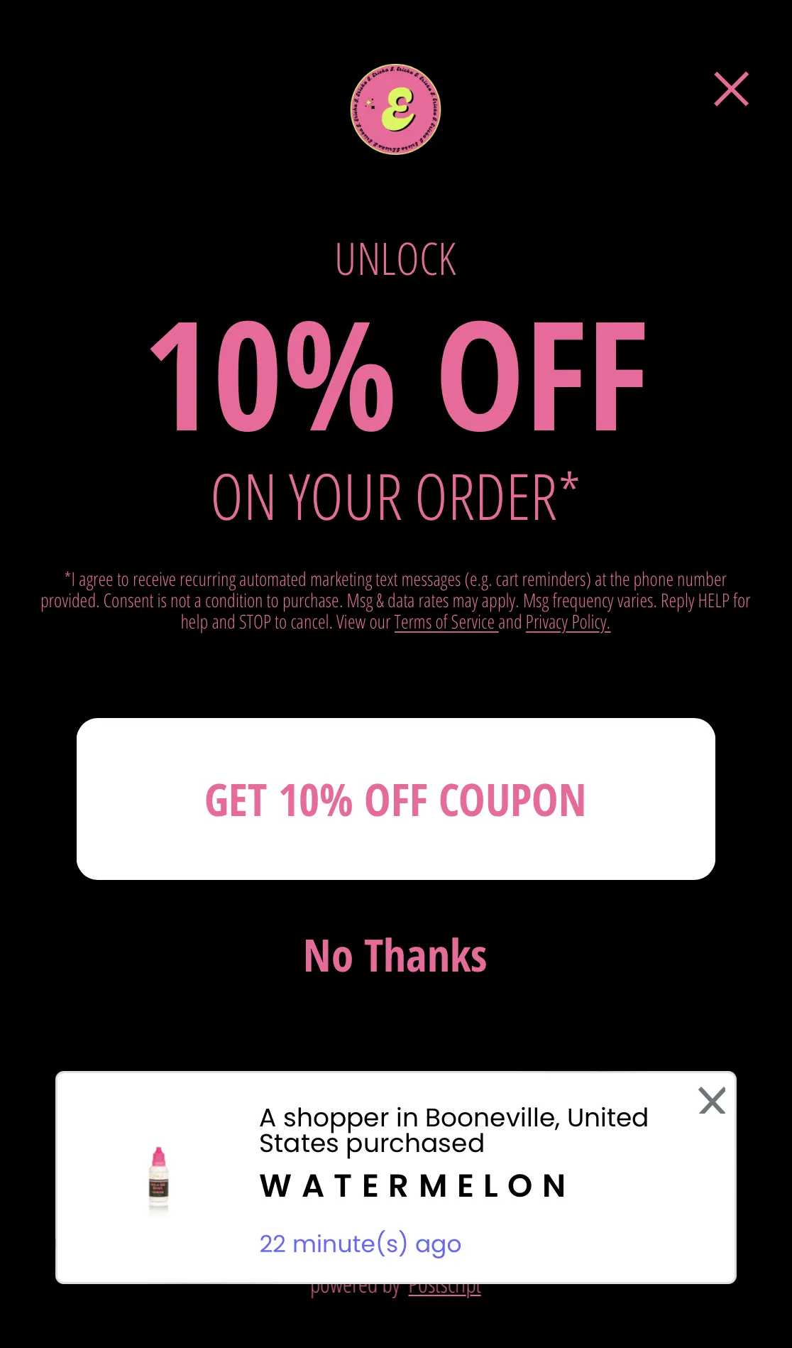 Ericka J Mobile Popup