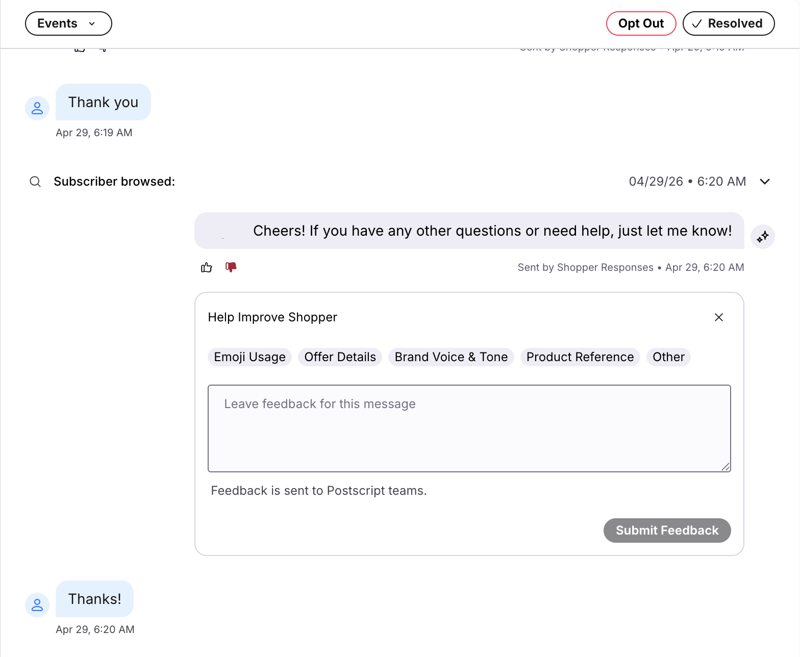 Shopper Conversations Feedback