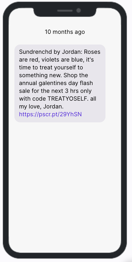 Galentine's Day SMS Campaign Example - Sundrenchd By Jordan