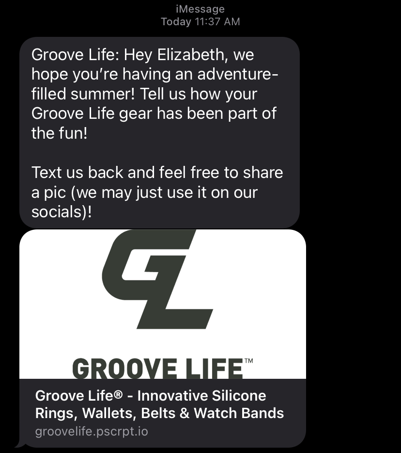 Groove Life UGC SMS Example