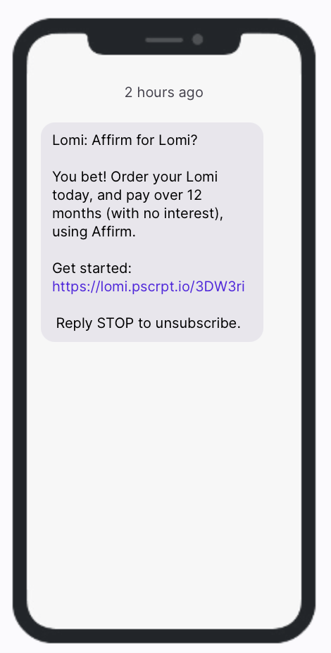 Lomi Affirm Text