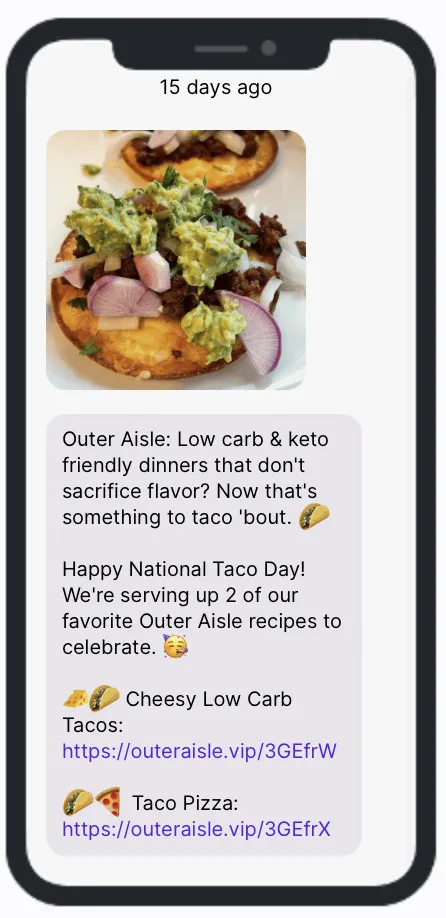 Taco Day OuterAisle SMS Example