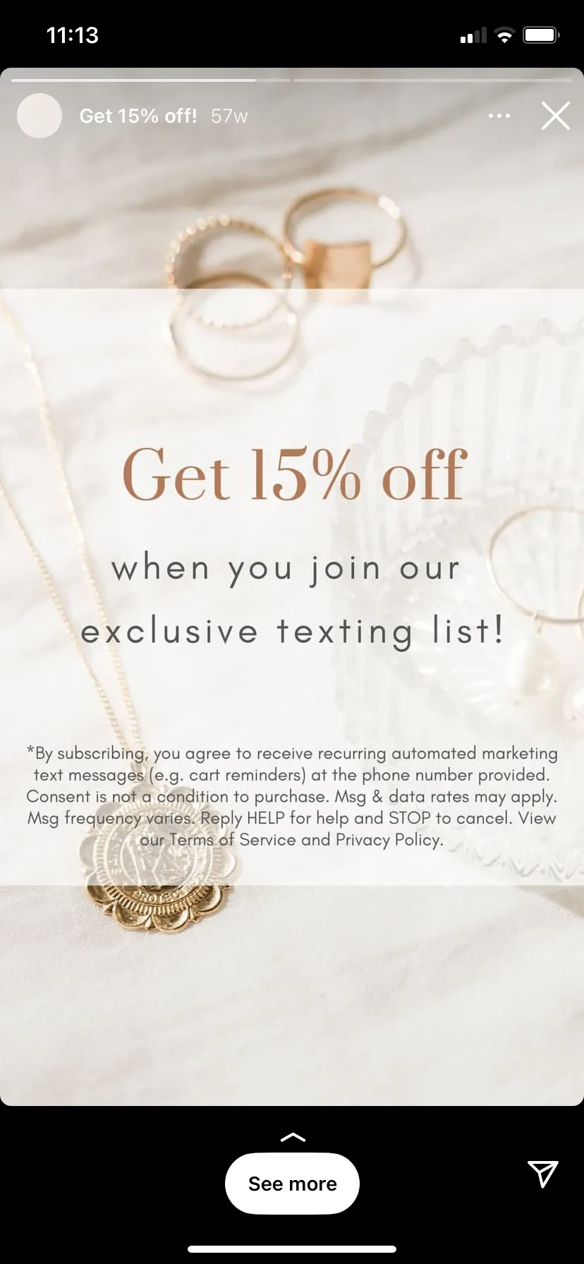 Simple & Dainty Jewelry - IG Story - SMS Opt-In