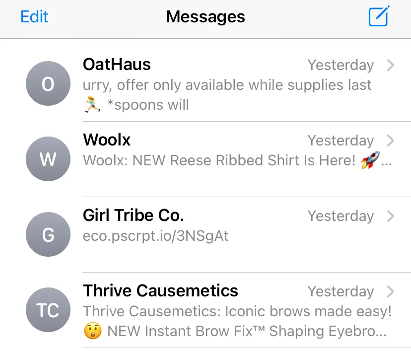 SMS Contact Cards - Brands in your Inbox