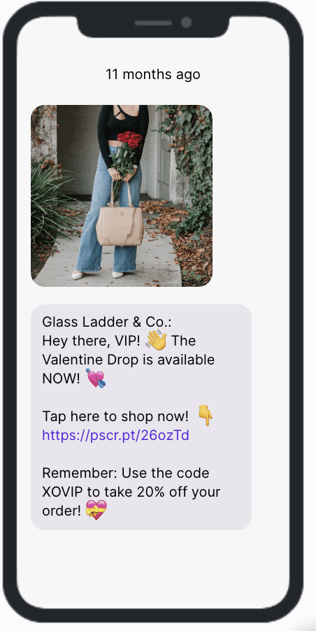 Valentine's Day SMS Campaign Example - Glass Ladder and Co.