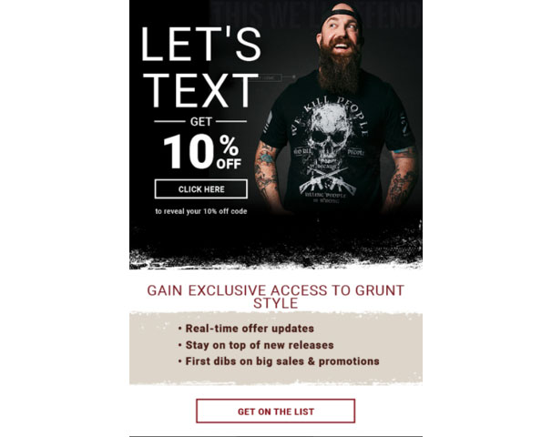 Grunt Style encourages email subscribers to also opt-in to SMS communications.