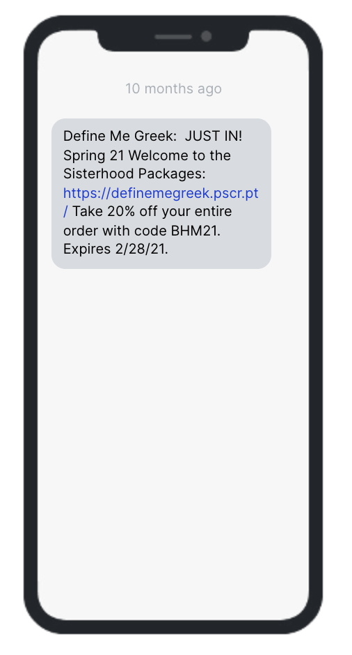 SMS campaign from Define Me Greek