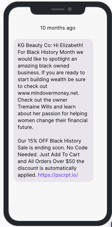 Black History Month SMS Campaign - KG Beauty