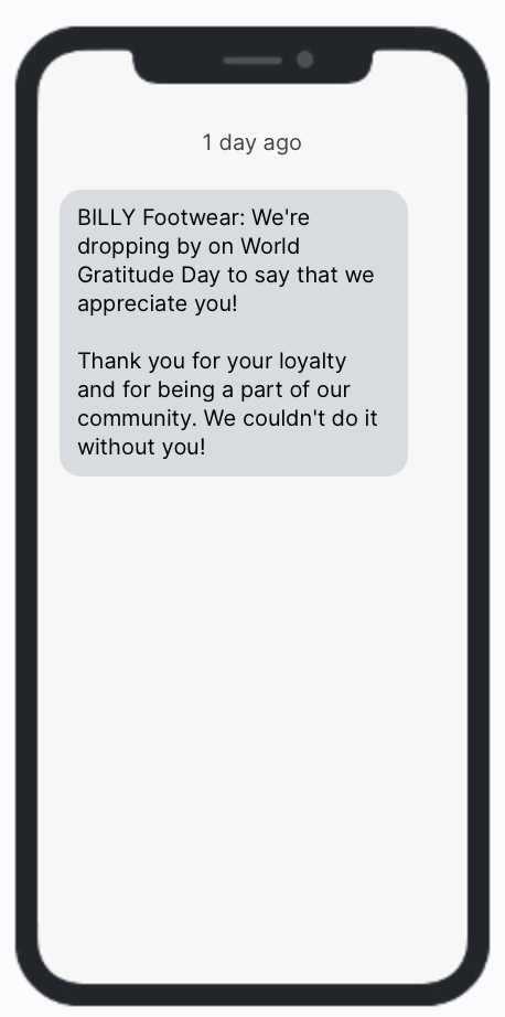 National Gratitude Day - SMS Campaign - Billy Footwear