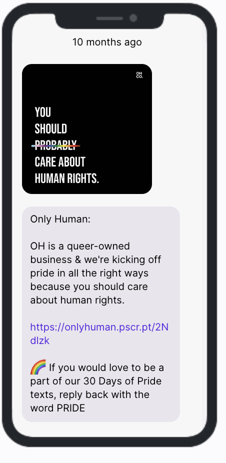 Only Human - Pride Month - SMS Campaign