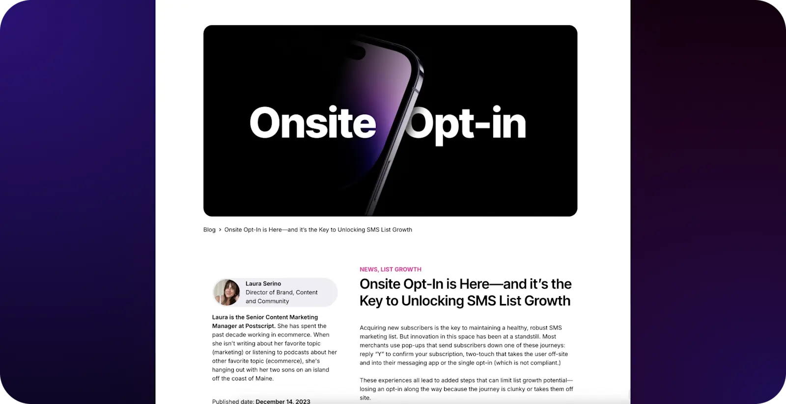 Vault Dec 23 - Postscript launches Onsite Opt-In 2