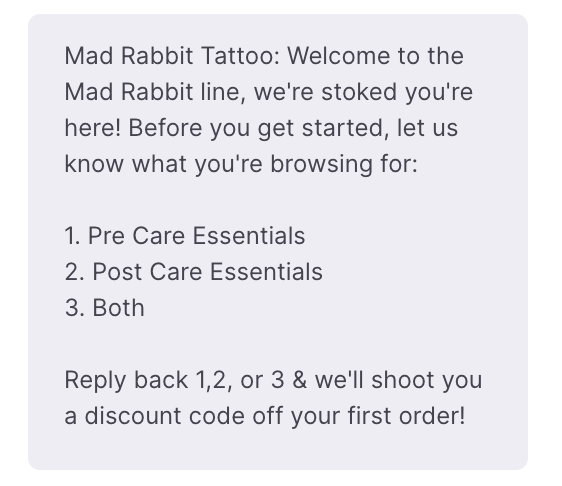 Mad Rabbit Tattoo Welcome Series SMS