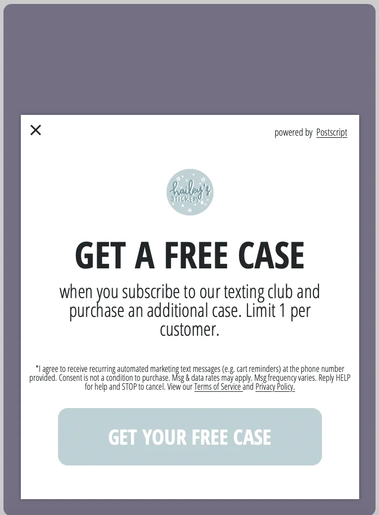 Hailey's Stickers Popup