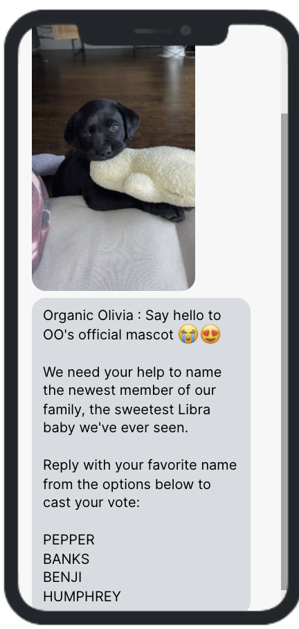 Organic Olivia Name Our Pup Campaign