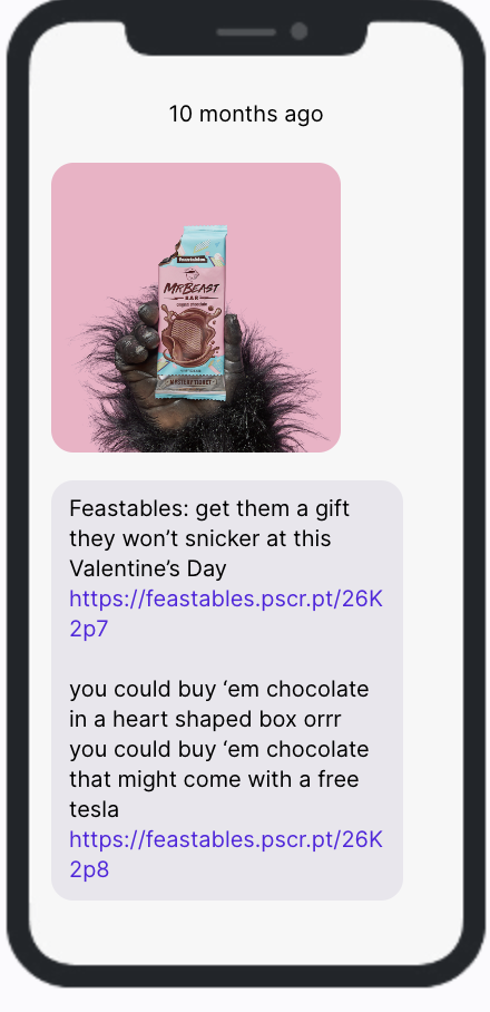 Valentine's Day SMS Campaign Example - Feastables